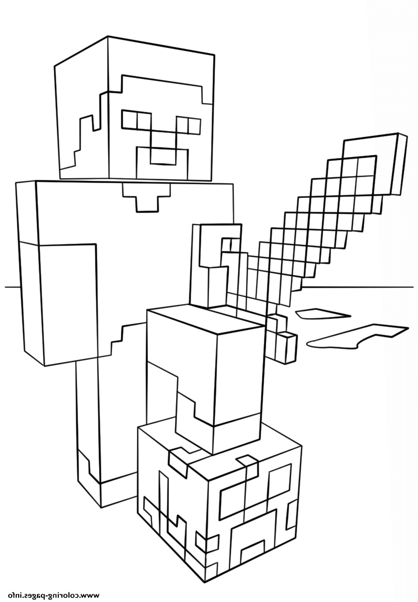 Coloriage Minecraft Bestof Photos Minecraft Steve with Diamond Sword Coloring Pages Printable