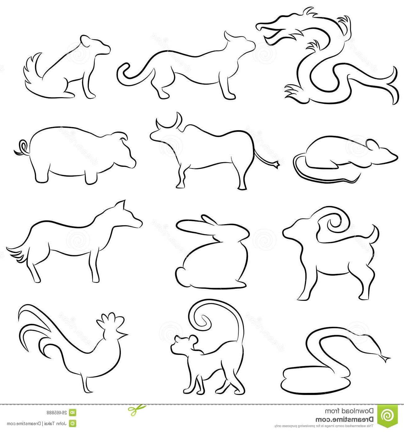 Animal Dessin Cool Photos Chinese astrology Animal Line Drawings Royalty Free Stock