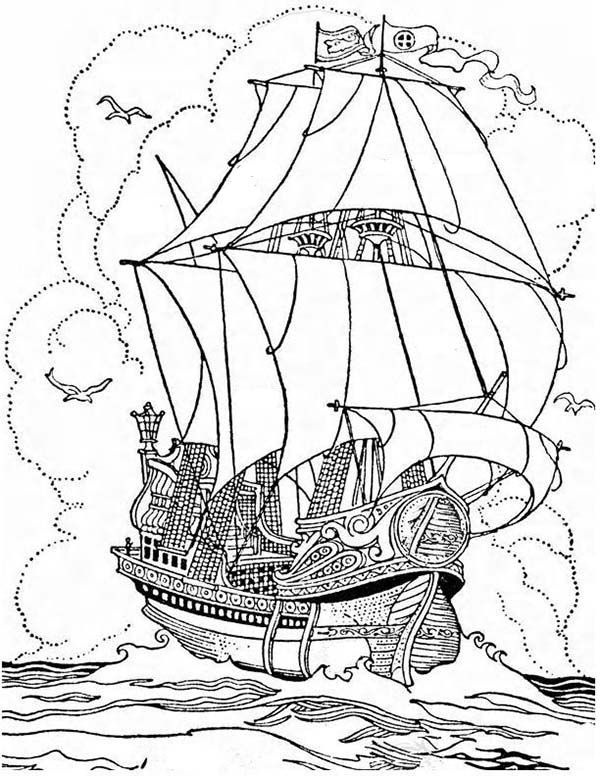 Black Pearl Dessin Cool Stock Pirate Ship A Big Pirate Ship Galleon Coloring Page