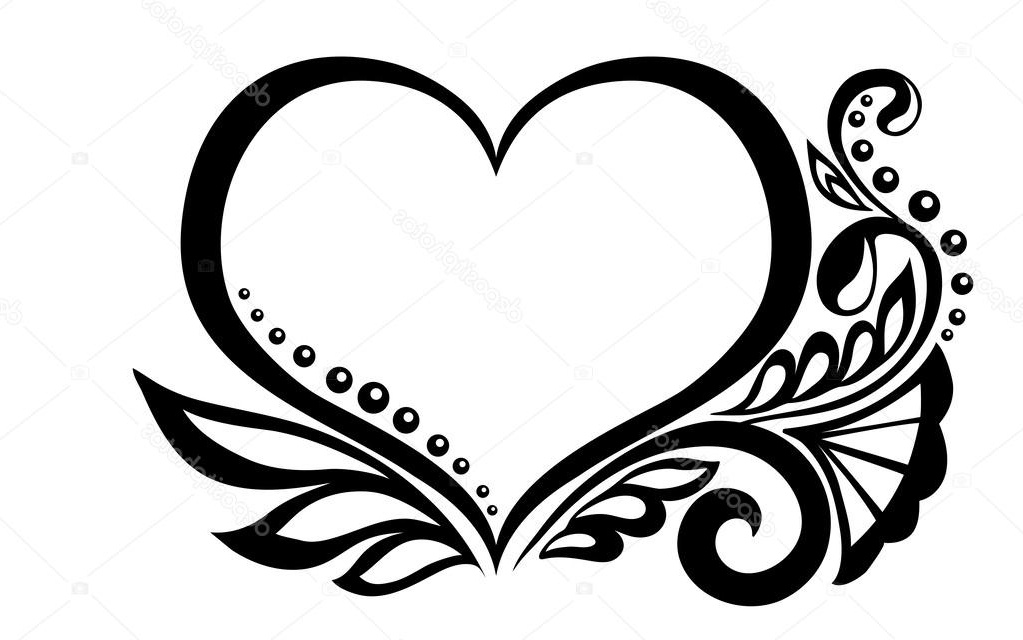 Coeur Noir Et Blanc Dessin Élégant Collection Symbole En Noir Et Blanc D Un Coeur Avec Dessin Floral Et