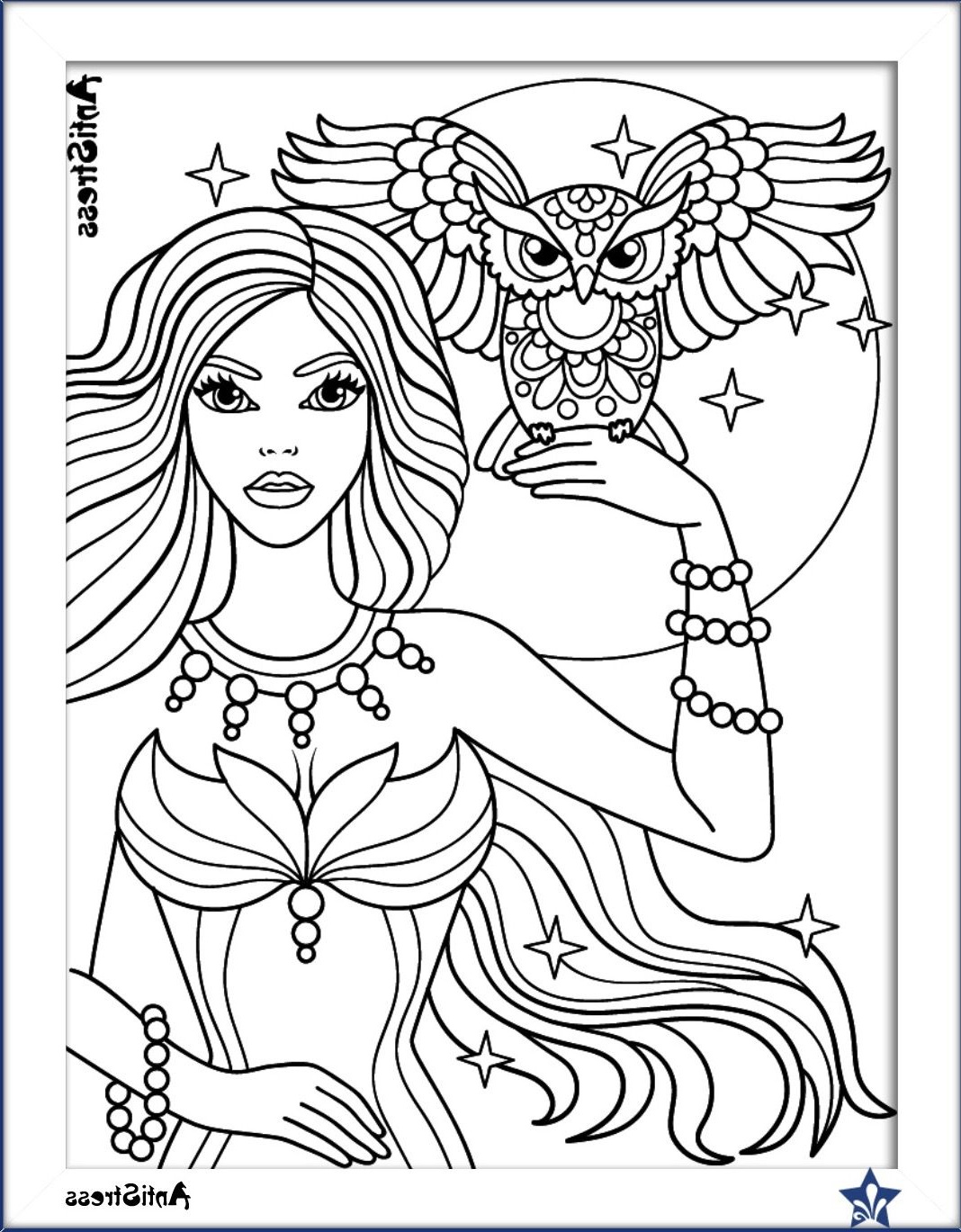 Coloriage Adulte Cool Photos Owl and Girl Coloring Page