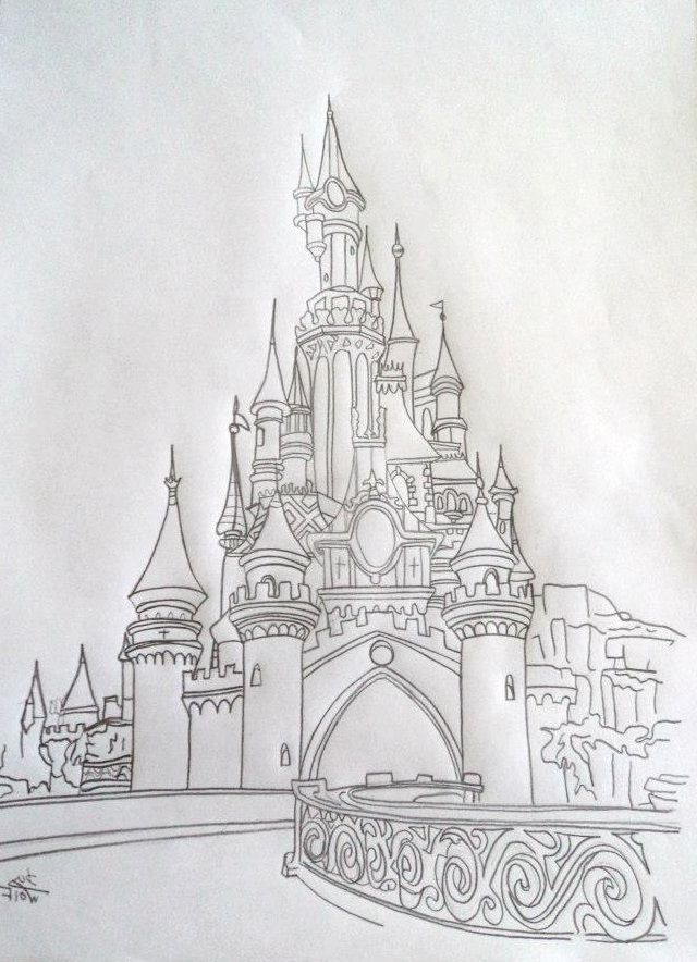 Coloriage Chateau Disney Beau Image Dessin Au Crayon De Papier Disney