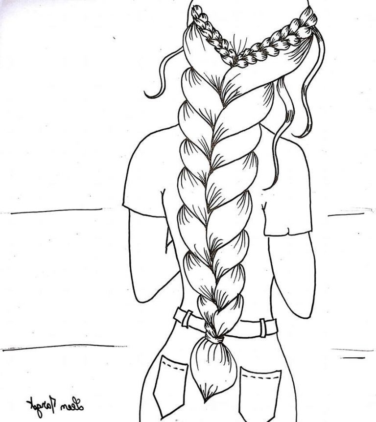 Coloriage De Fille Élégant Stock Longue Tresse Jeux De Coloriage Fille