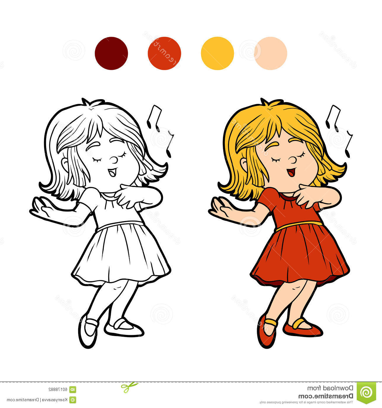 Coloriage De Petite Fille Élégant Images Livre De Coloriage La Petite Fille Dans Une Robe Rouge