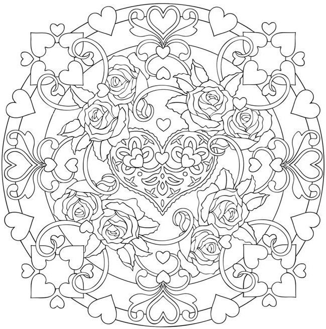 Coloriage Mandala Rose Nouveau Stock Coloriage Mandala Coeur Et Roses