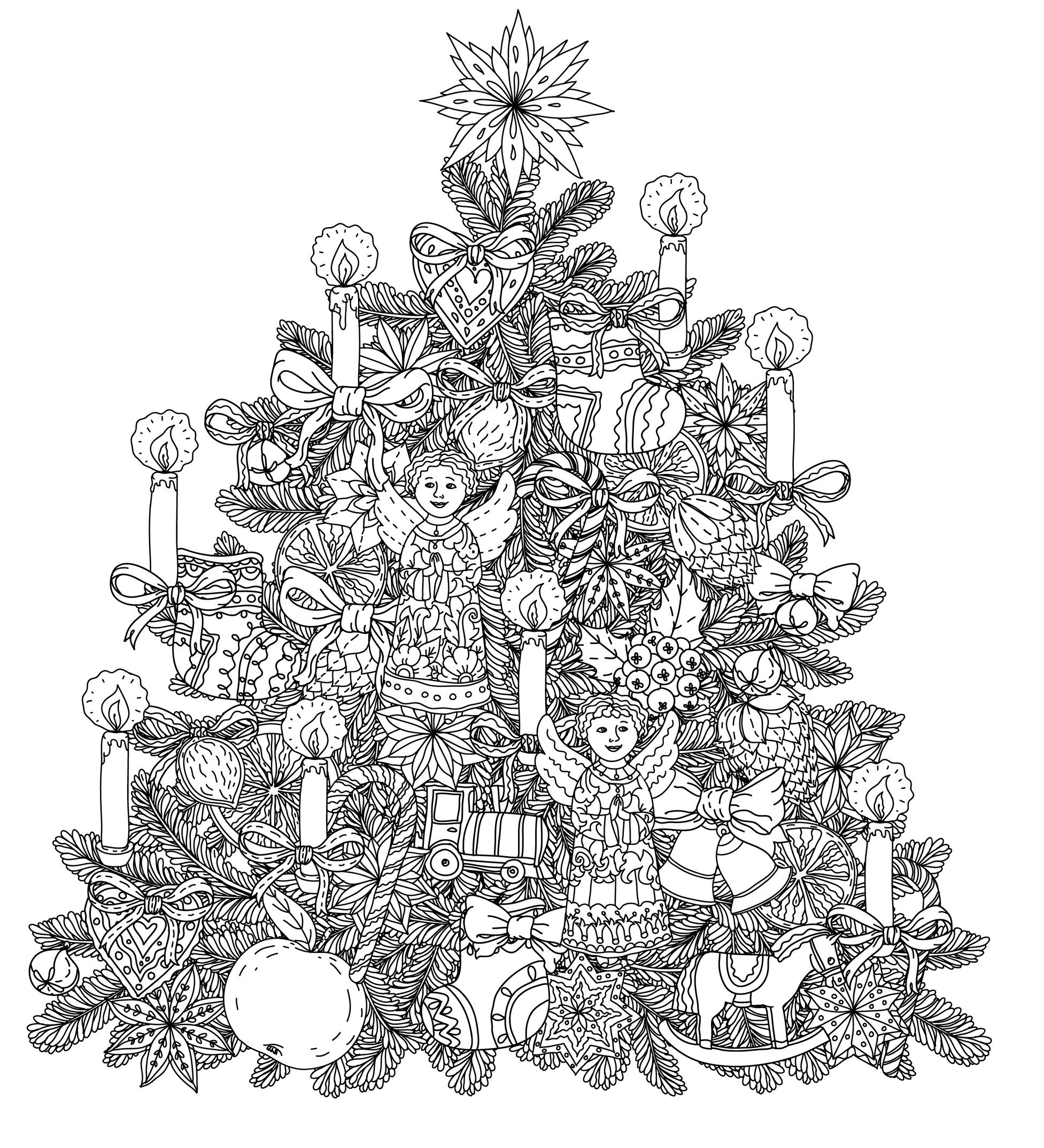 Coloriage Noel Élégant Stock Arbre De Noel Avec Decorations Noël Coloriages