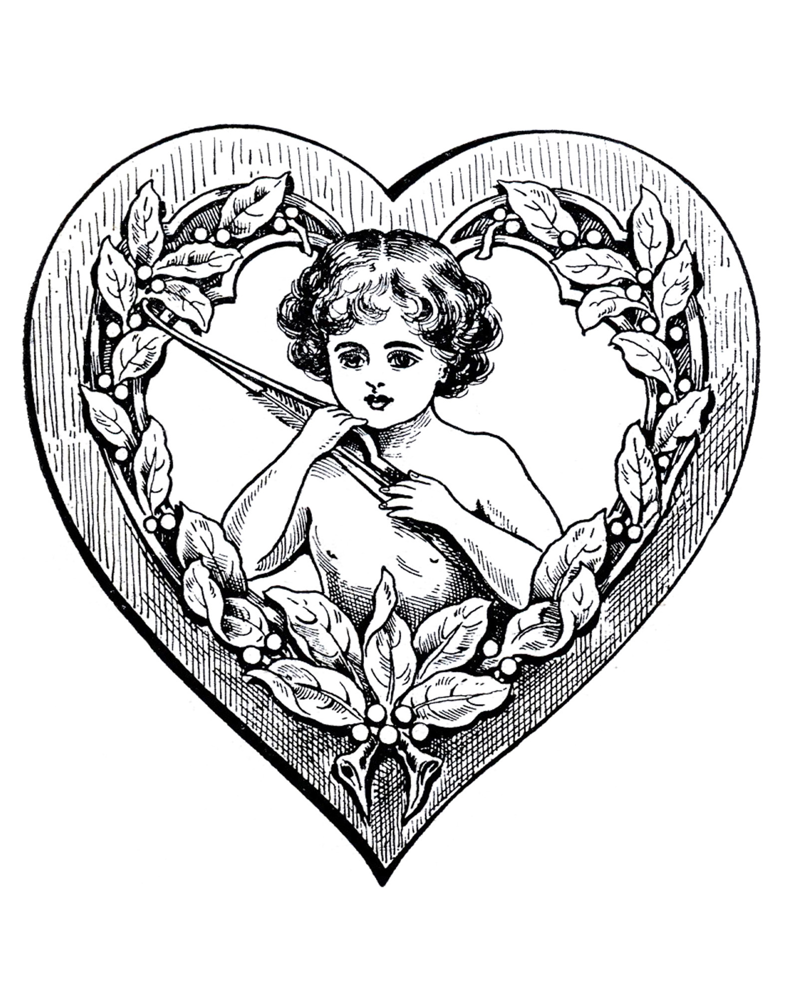 Cupidon Dessin Élégant Photos Vintage Petit Cupidon Dans Coeur Vintage Coloriages