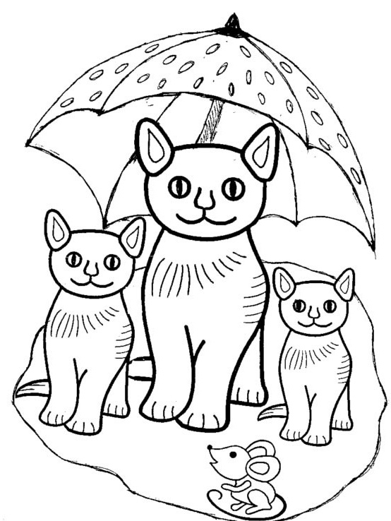 Dessin De Bébé Chat Nouveau Photos Coloriage Les Chats sous La Parapluie Dessin Gratuit à