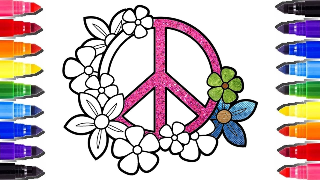 Dessin Love Bestof Collection Glitter Floral Peace and Love Coloring Pages