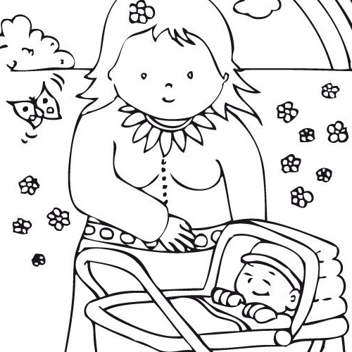 Dessin Pour Bébé Beau Photographie Maman Et Bébé En Promenade En Coloriage En Ligne Ou à