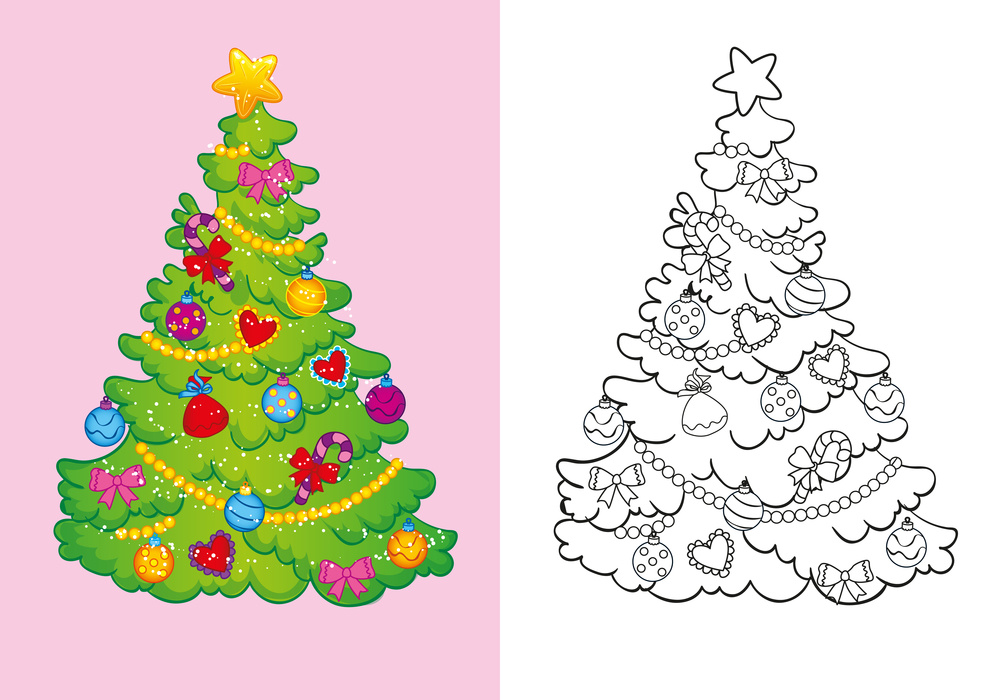 Dessin Sapin De Noel à Imprimer Impressionnant Stock Coloriage Avec Modèle Un Sapin De Noël Décoré