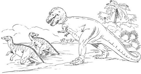 Dessin Tyranosaure Luxe Image Tyrannosaurus Chasing Trachodons Coloring Page