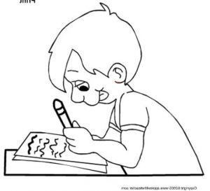 Enfant Qui écrit Dessin Élégant Stock Coloriage Un élève Travaille Dessin Gratuit à Imprimer