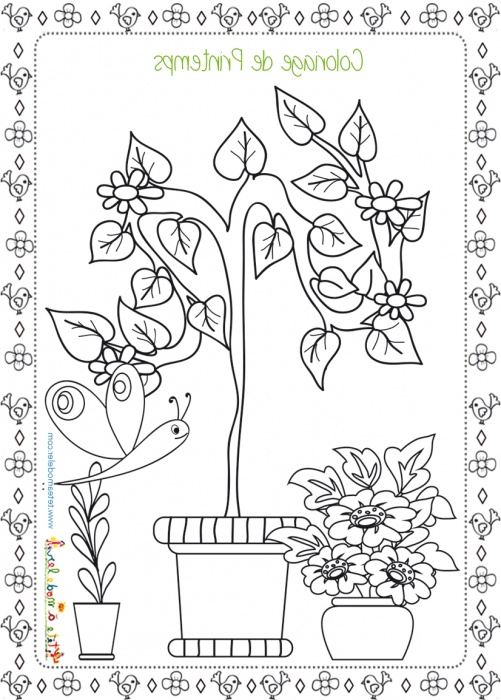 Fleur De Printemps Dessin Nouveau Stock Coloriage D Une Scène De Jardin Au Printemps Coloriage