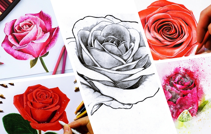 Fleur Dessin Rose Cool Stock Exemple Dessin Crayon Blanc Sur Papier Noir T
