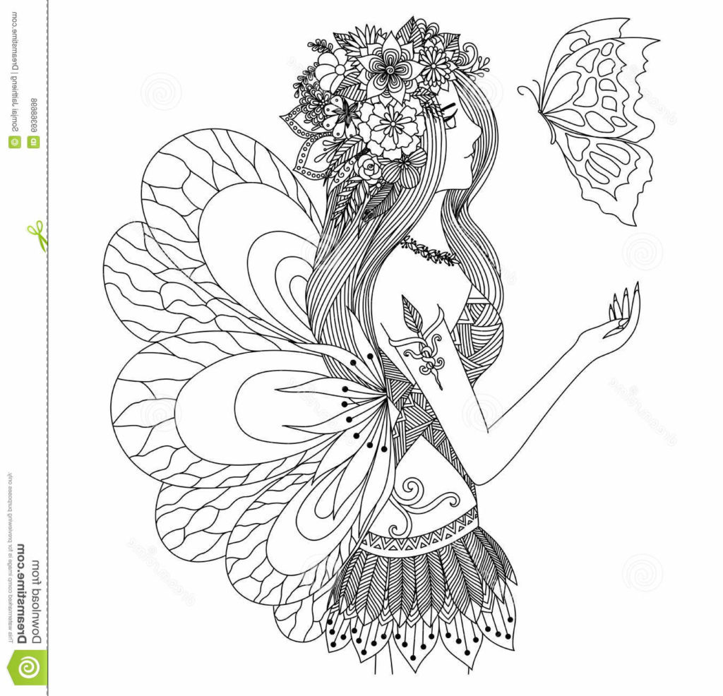 Mandala Fée Beau Images Coloring Pages Pretty Fairy Girl Looking at Flying