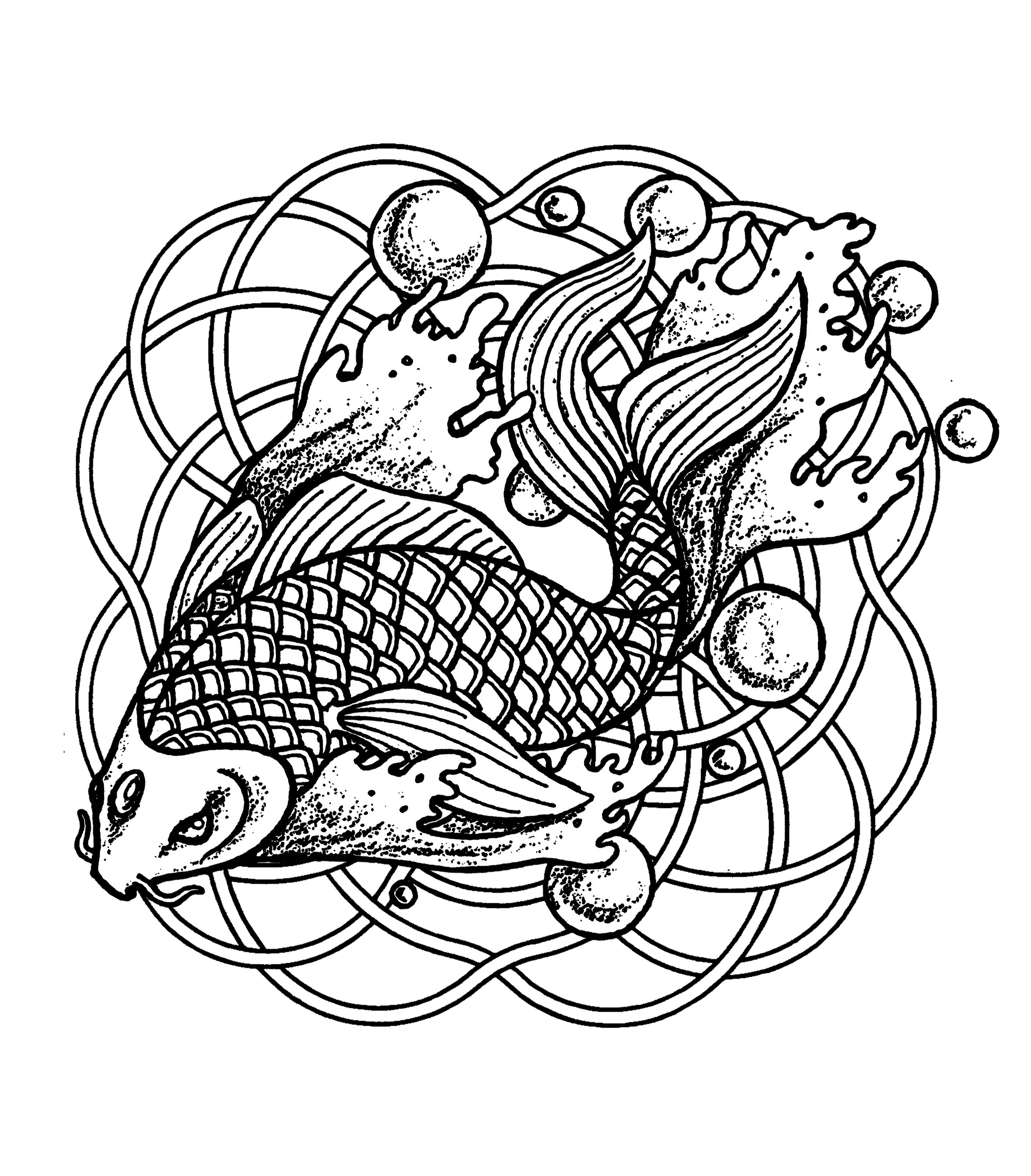 Mandala Poisson Élégant Stock Mandala Fish and Bubbles M&amp;alas Adult Coloring Pages