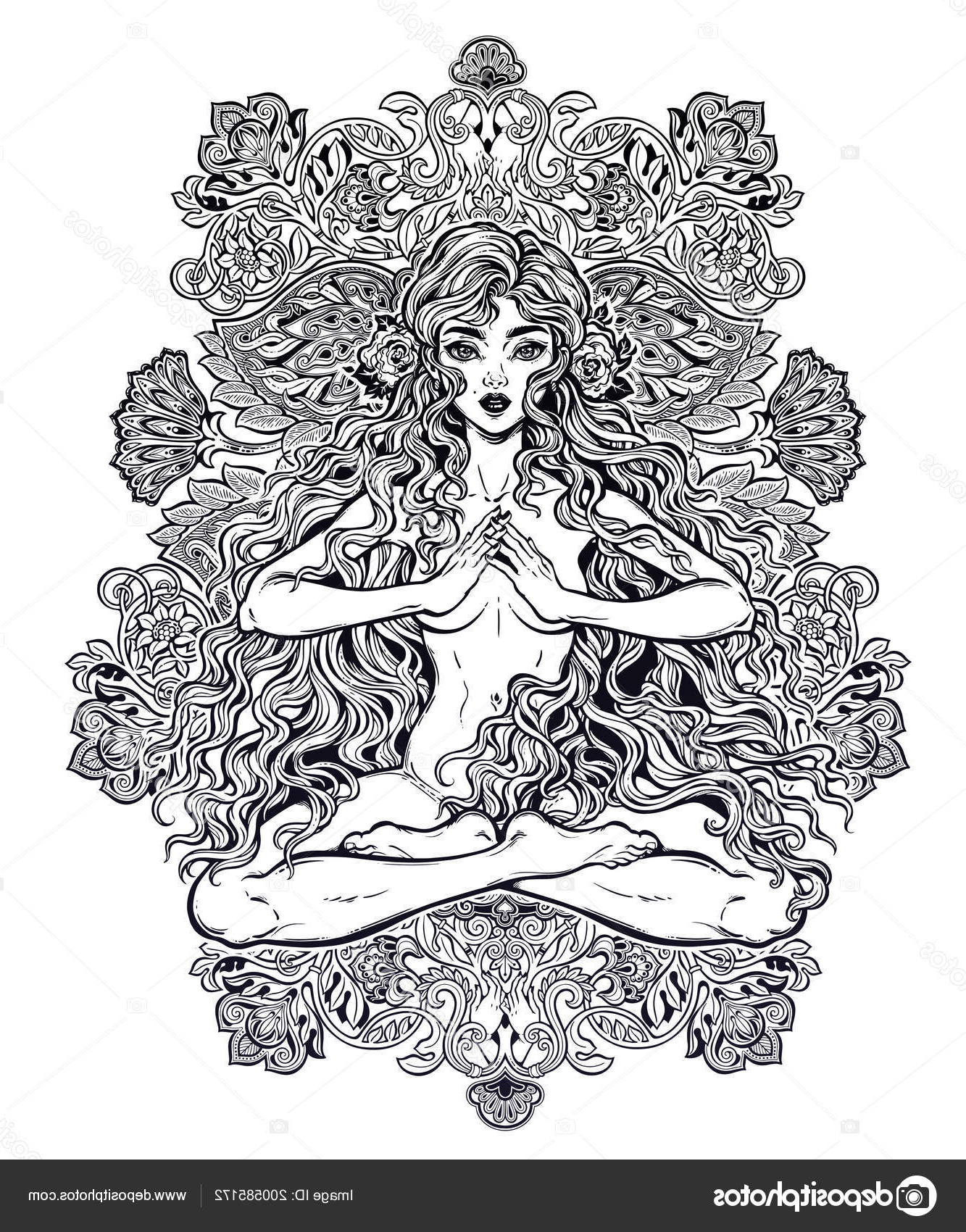 Mandala Visage Bestof Image Belle Fille En Position Du Lotus Avec Des Cheveux Longs