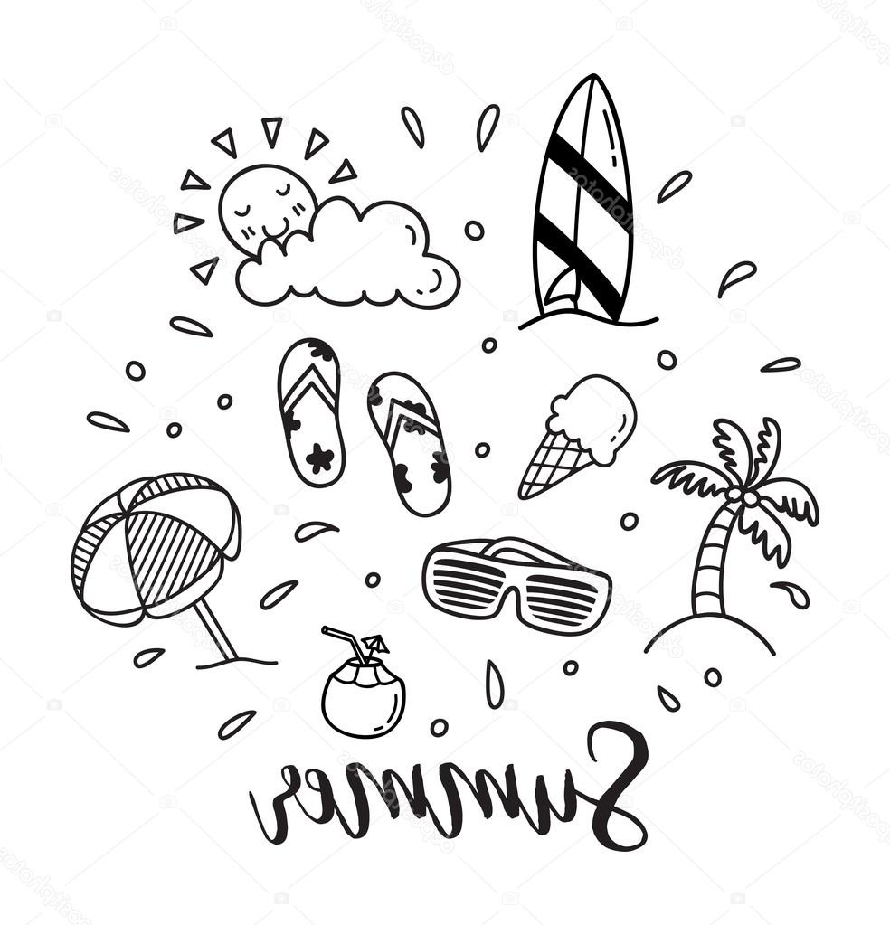 Summer Dessin Cool Collection Summer Vacation Cartoon Icons Set — Stock Vector