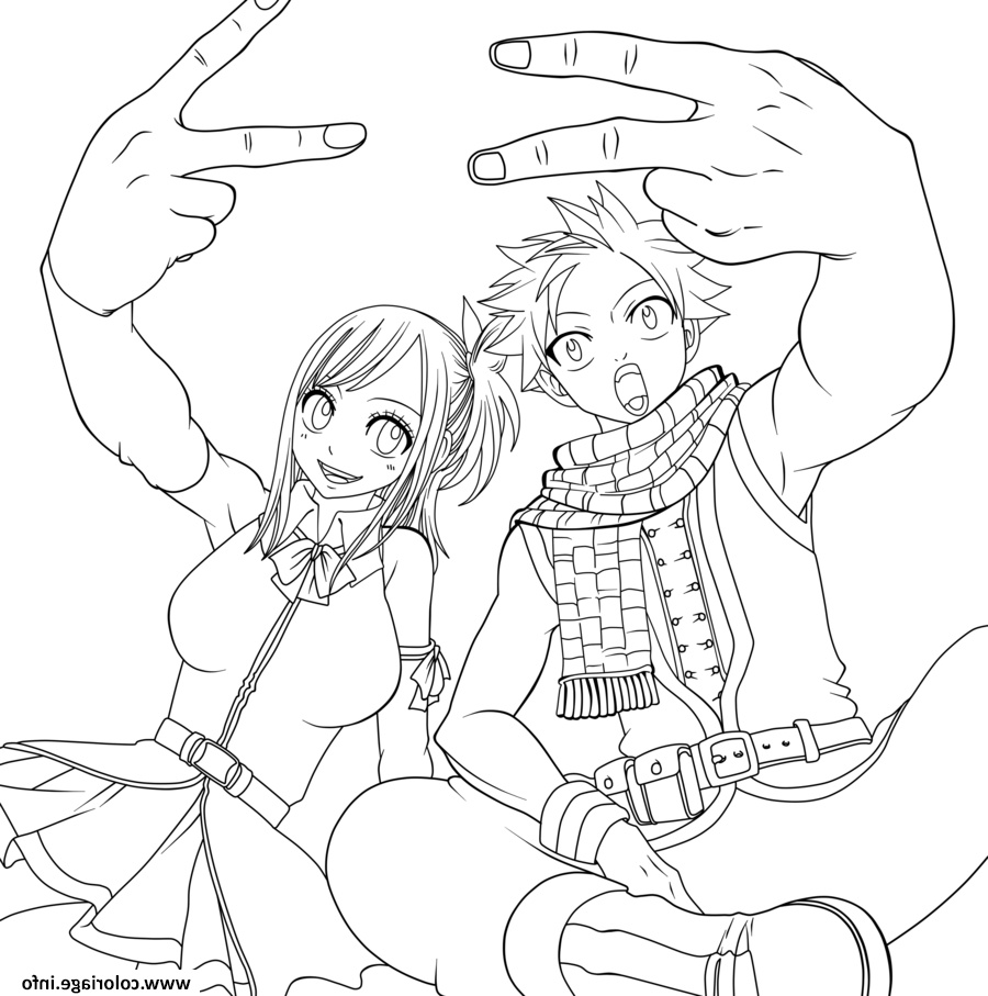 Fairy Tail Coloriage Impressionnant Photographie Coloriage Natsu and Lucy Peace and Love Fairy Tail Dessin