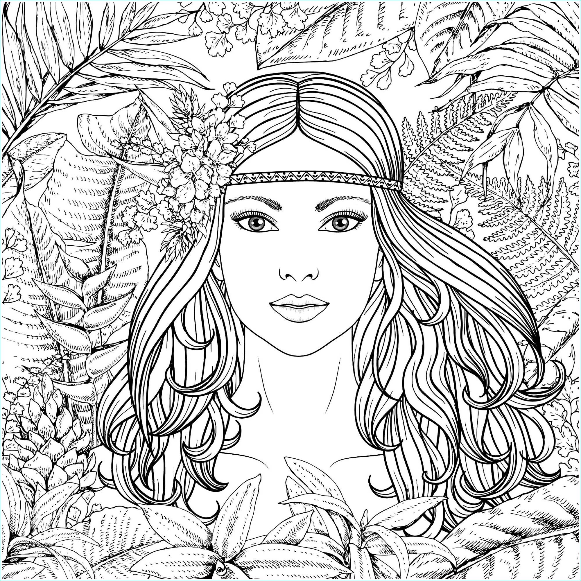 Coloriage Adulte Femme Cool Photos forest Woman Potrait Jungle &amp; forest Adult Coloring Pages