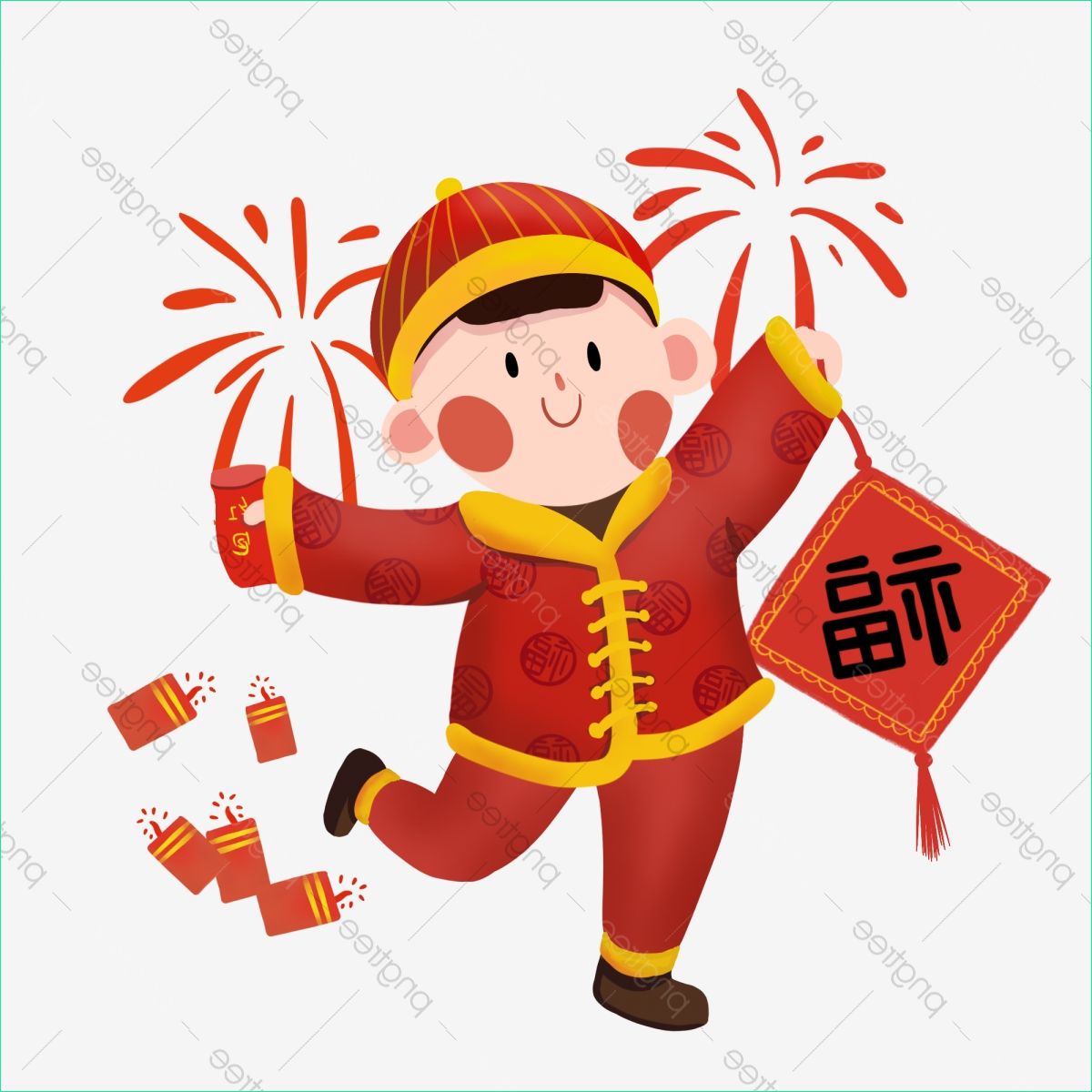 Dessin Nouvel An Chinois Beau Stock Fête Du Printemps Années Nouvelles Dessin à La Main Du
