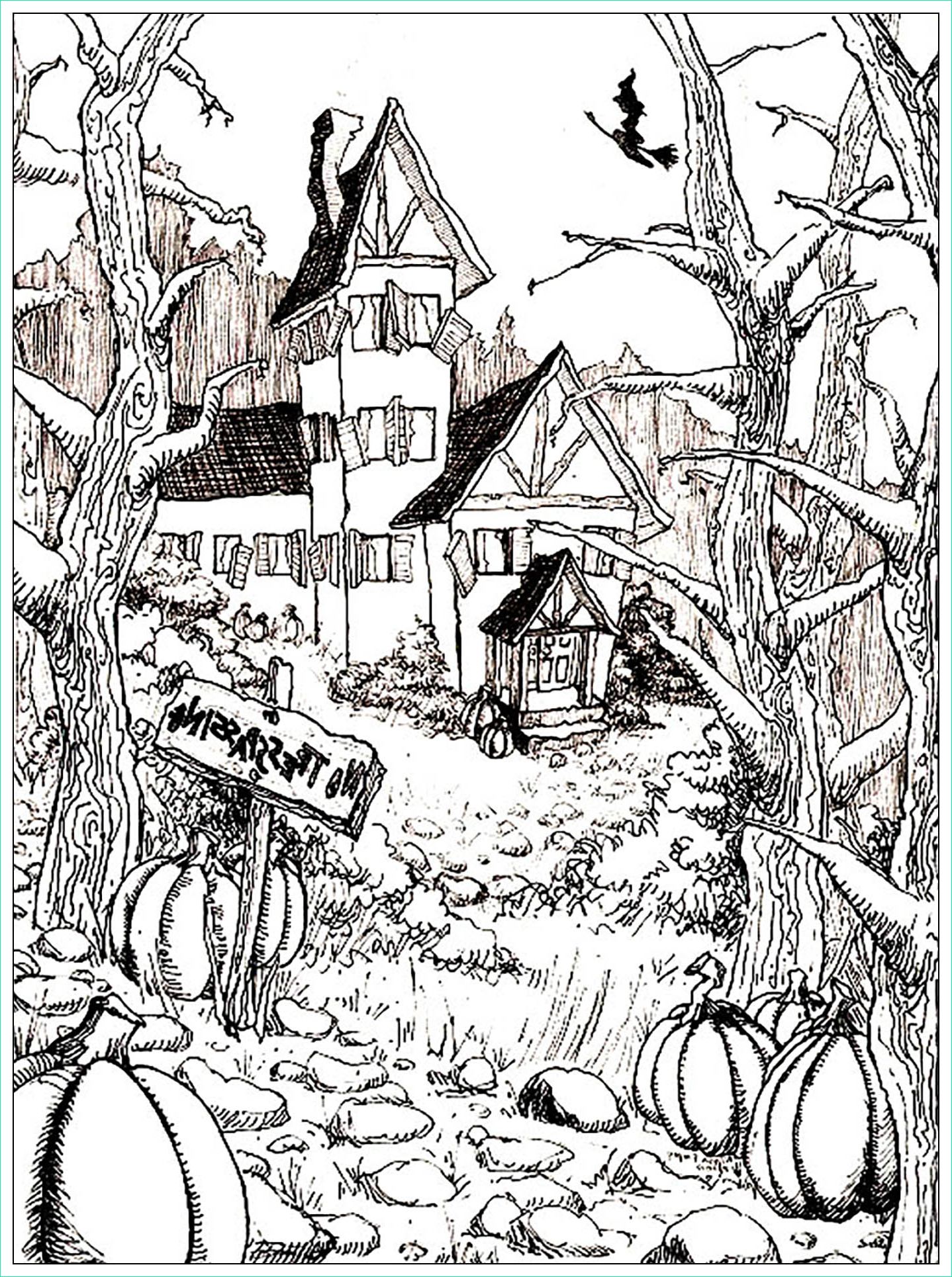 Dessins Halloween Imprimer Inspirant Image Haunted House and Pumpkins Halloween Adult Coloring Pages