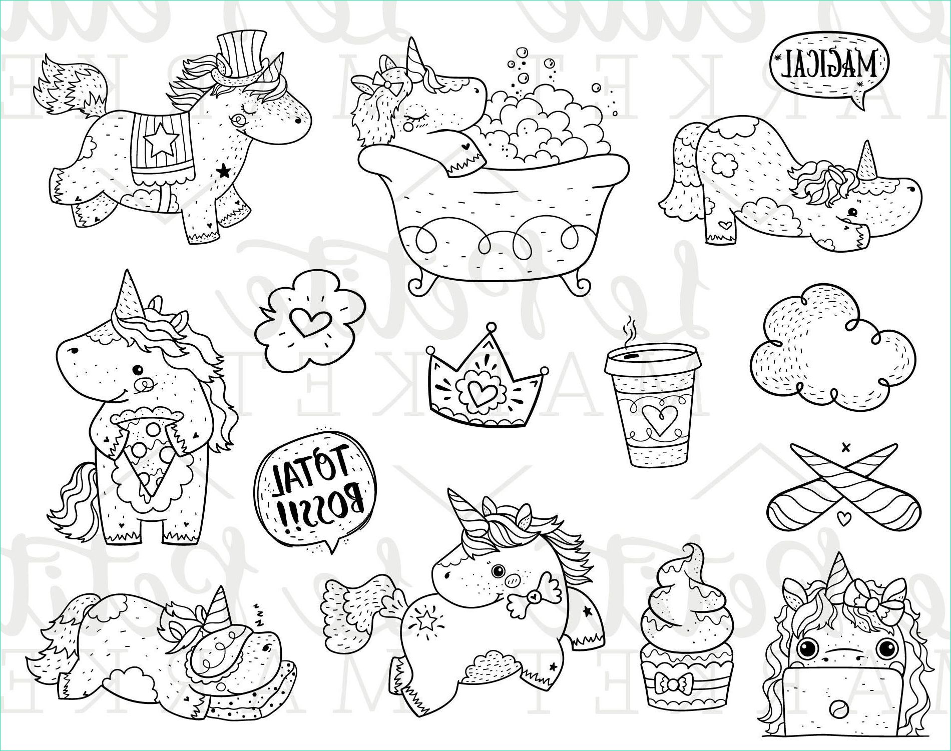 Dessin A Imprimer Kawaii Licorne Bestof Photographie Unicorn Digital Stamp Bundle Kawaii Unicorn Clipart