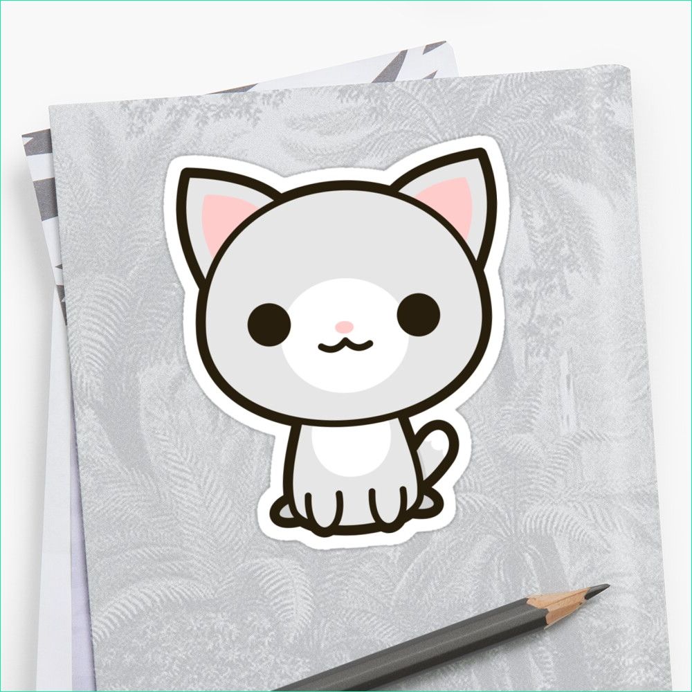 Dessin Kawaii De Chat Bestof Collection &quot;kawaii Grey and White Cat&quot; Sticker by Peppermintpopuk