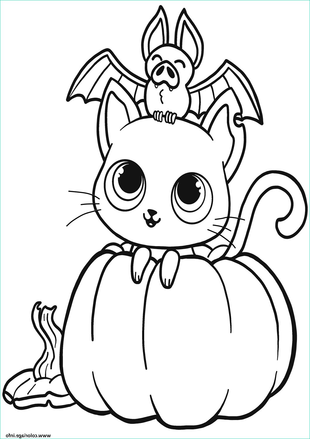 Coloriage De Halloween Cool Stock Coloriage Chauve souris Chat Citrouille Halloween Dessin