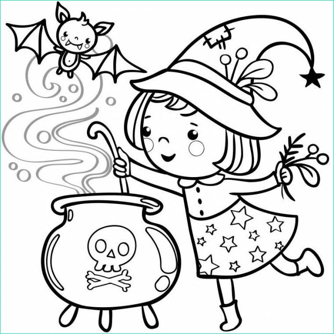 Coloriage Halloween Facile Cool Photographie Coloriage Petite sorcière Et Potion Magique Halloween