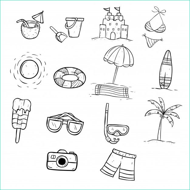 Dessin Ete Luxe Images Ensemble D Icônes De L été Avec Doodle Ou Style De Dessin
