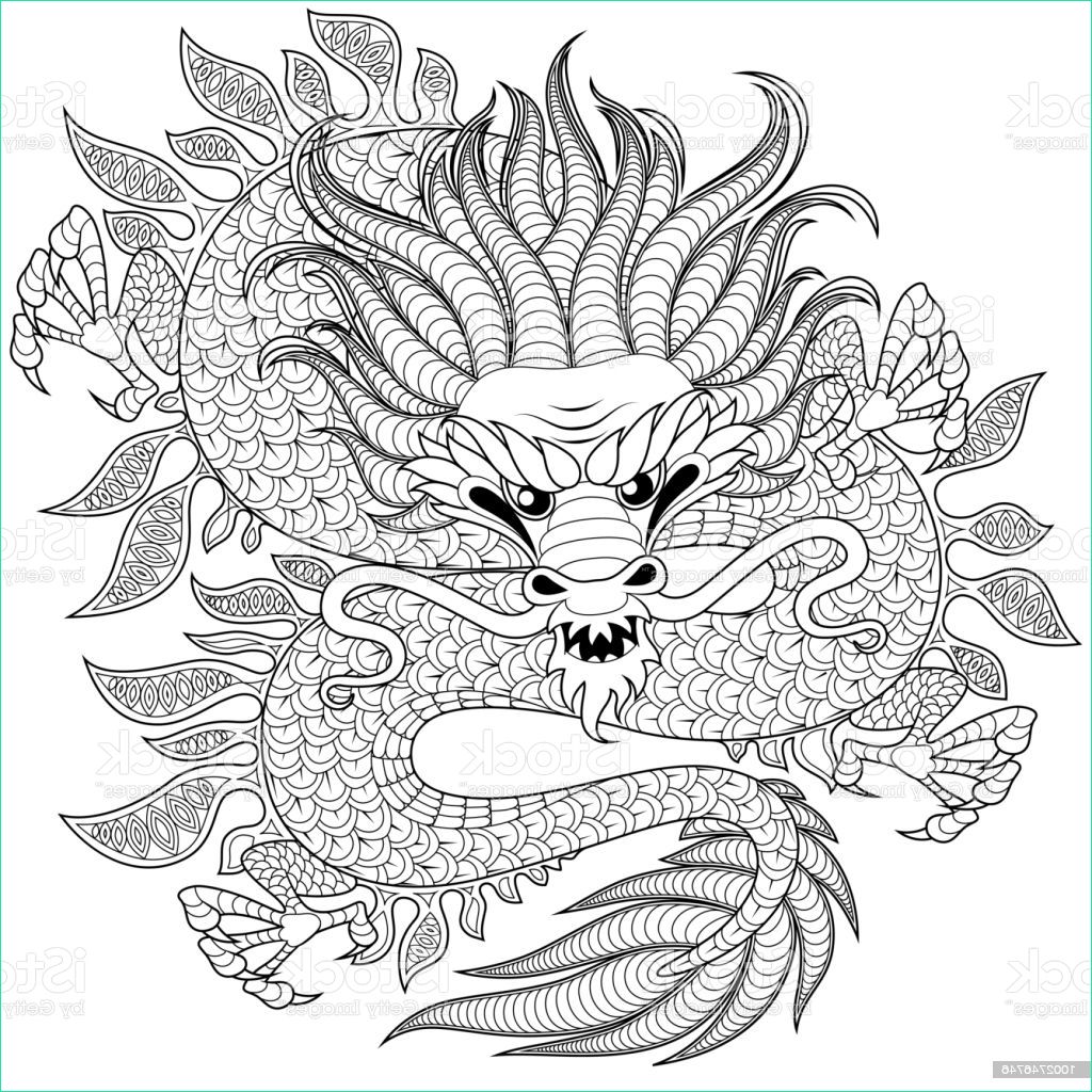 Mandala Chinois Impressionnant Collection Dragon Chinois En Zentangle Style De Tatoo Coloriage