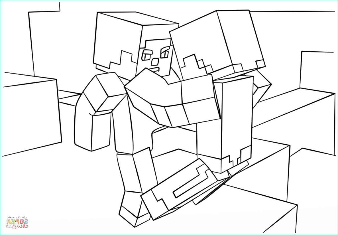 Coloriage Mincraft Impressionnant Stock Minecraft Fight Scene Coloring Page