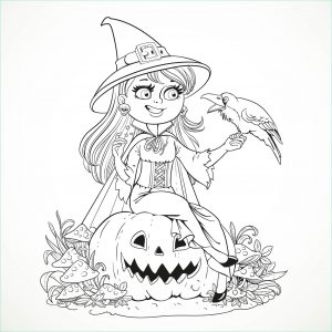 Coloriage sorcière Halloween Beau Image Halloween Smiling Witch and Crow Halloween Adult
