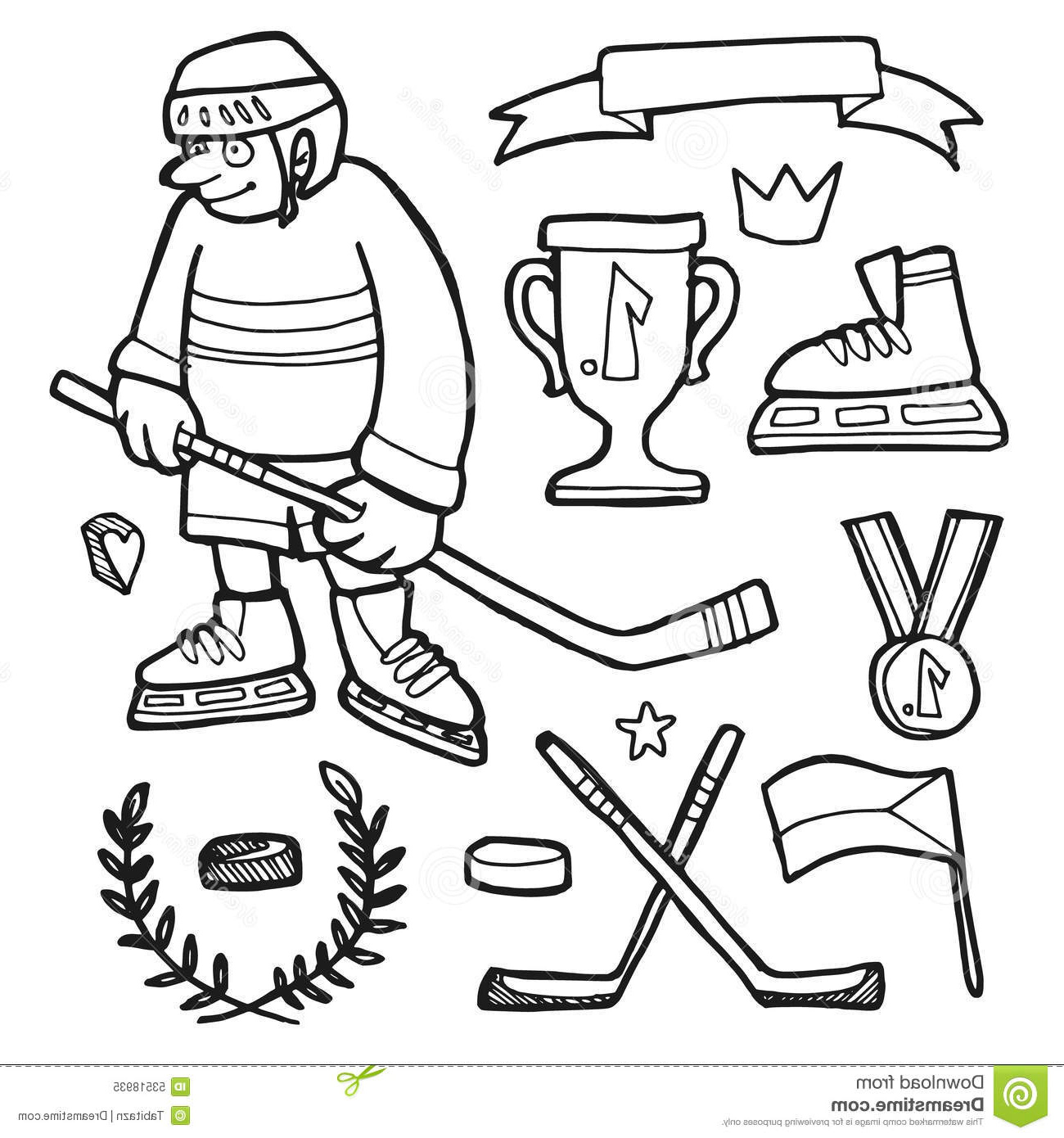 Dessin Hockey Cool Galerie Set Ic Hand Drawn Ice Hockey Doodle Sketches Stock