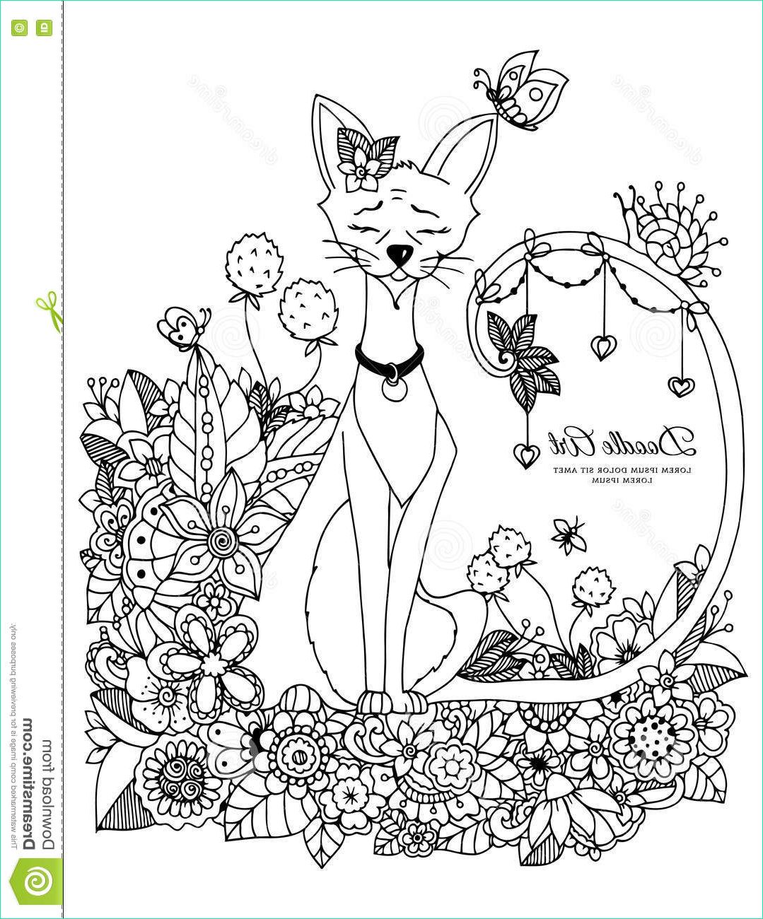 Coloriage Compliqué Luxe Collection Vector Illustration Zen Tangl Cat Sitting In the Flowers