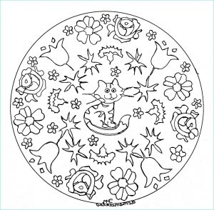 Coloriage Mandala Animaux Chat Nouveau Collection Mandala Facile Petit Chat Et Fleurs Coloriage Mandalas