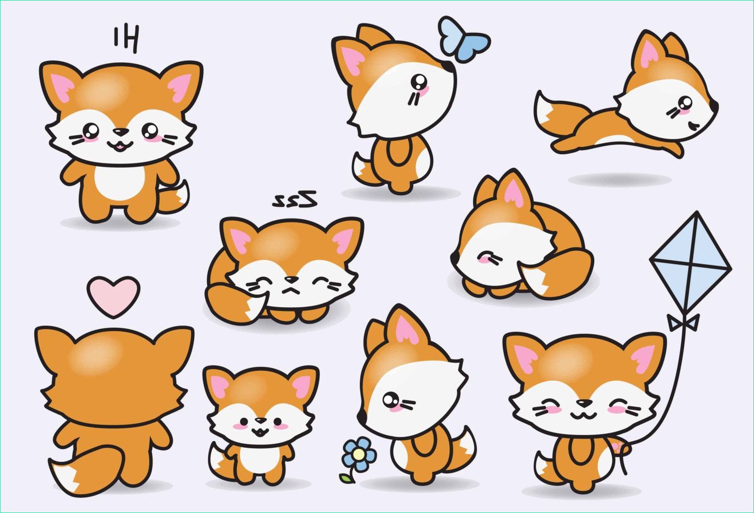 Dessin Bébé Animaux Beau Images Premium Vector Clipart Kawaii Foxes Cute Foxes Clipart
