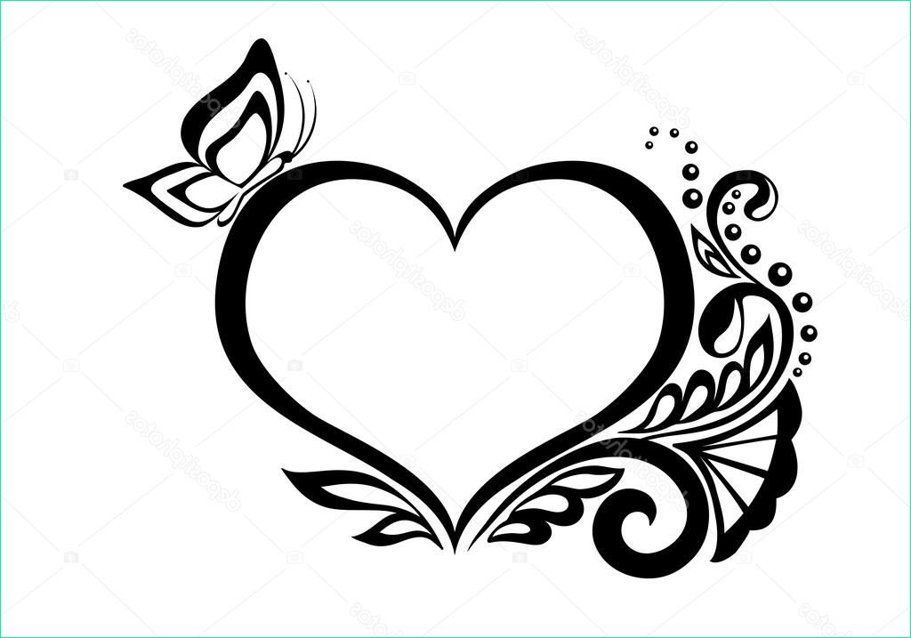 Dessin Coeur Noir Et Blanc Impressionnant Image Symbole En Noir Et Blanc D Un Coeur Avec Dessin Floral Et
