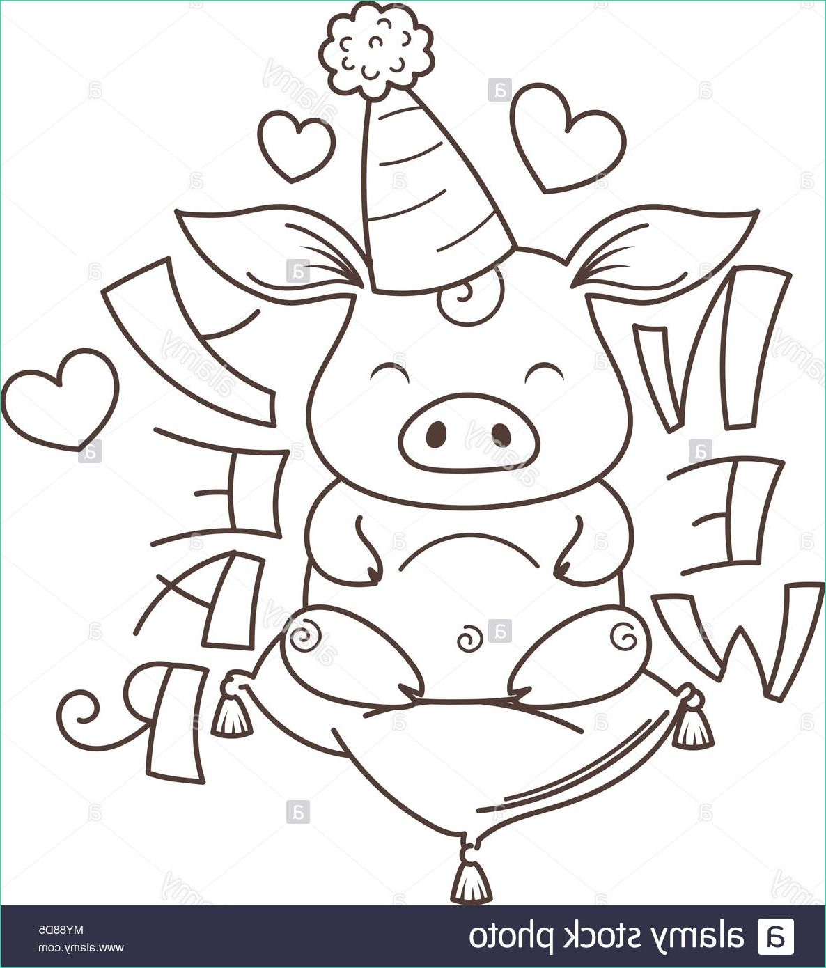 Coloriage Bonne Année 2019 Élégant Image Cute Cartoon Cochon Dans L Amour Symbole De La Nouvelle
