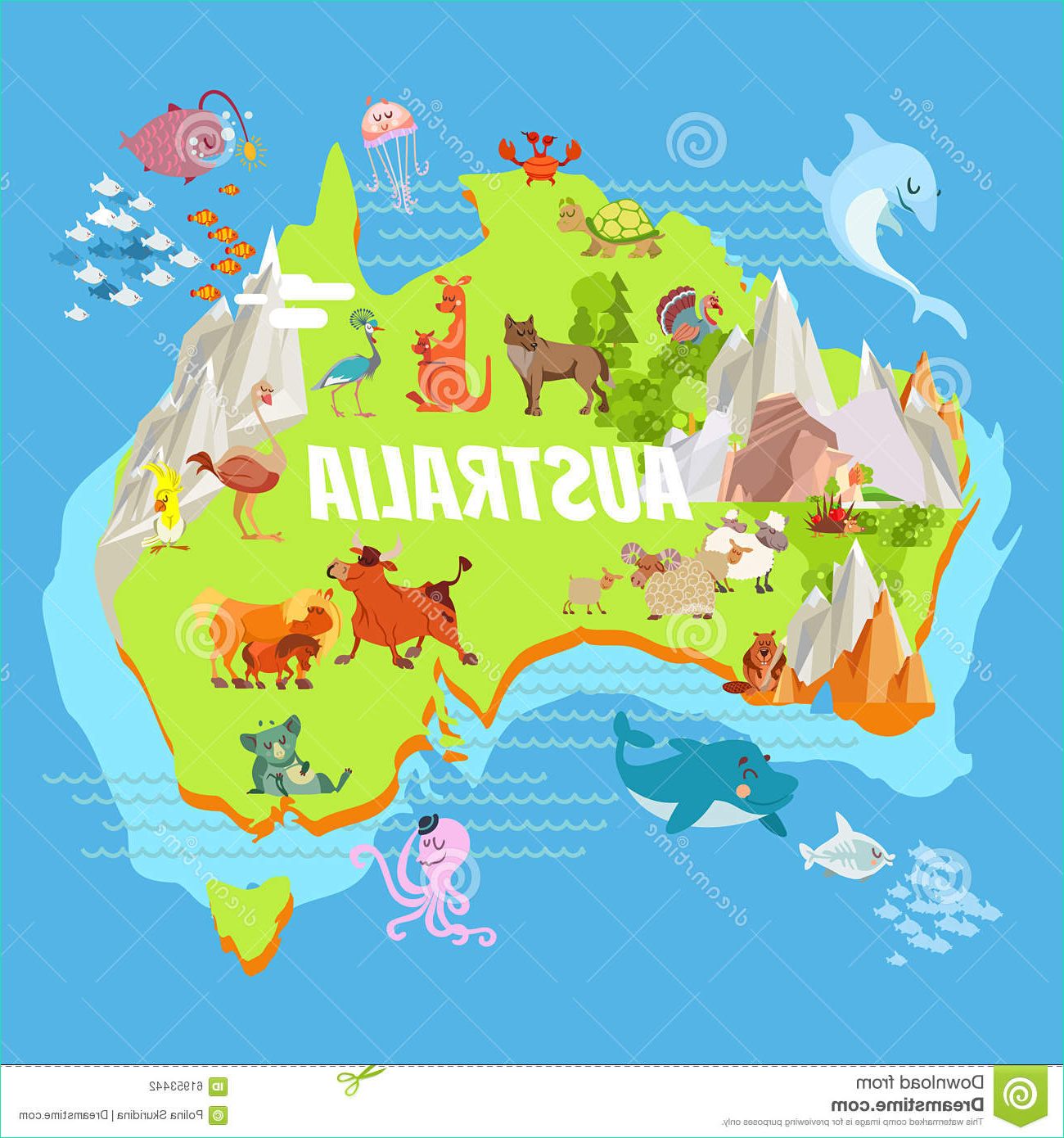 Dessin Australie Élégant Collection Cartoon Australia Map with Animals Stock Vector