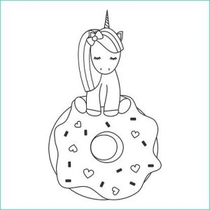 Coloriage Kawaii Donuts Unique Photographie Mignon Vecteur Noir Et Blanc Cartoon Belle Licorne assis