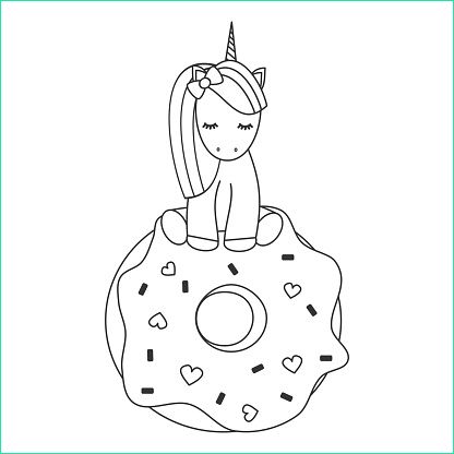 Coloriage Kawaii Donuts Unique Photographie Mignon Vecteur Noir Et Blanc Cartoon Belle Licorne assis