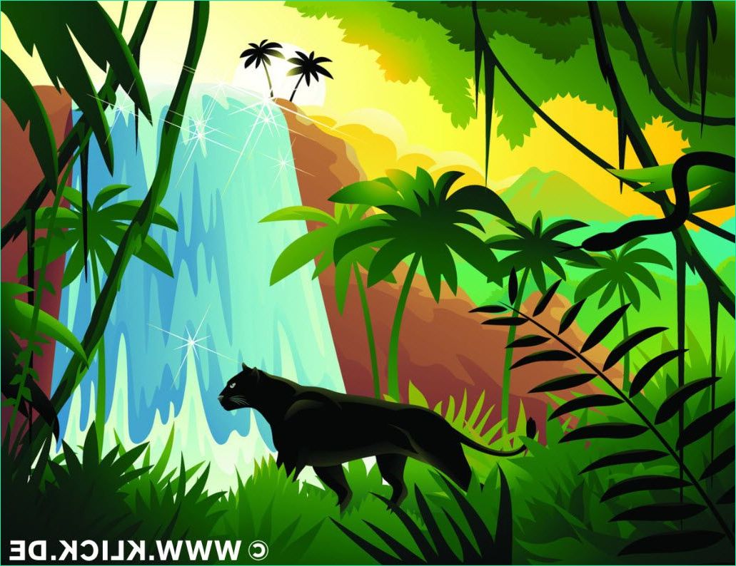Dessin De Jungle Beau Photos Cartoon Black Panther In Tropical Jungle Near Waterfall
