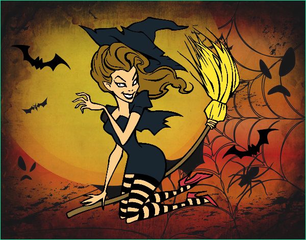 Dessin Halloween sorciere Sur Un Balai Impressionnant Photos Dessin De sorcière Volant Sur son Balai Colorie Par Membre