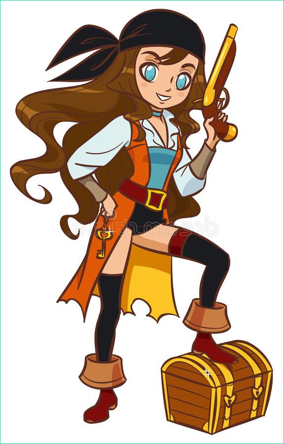 Dessin Pirate Fille Bestof Photographie Pirate Girl with Powder Gun and Treasure Chest Stock