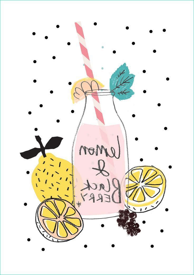 Dessin Summer Cool Stock Lemon and Blackberry Drawing Drink Fruit Summer Fond