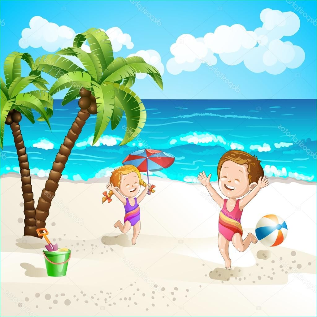 Dessin Summer Élégant Image Summer Beach with Cartoon Starfish and Umbrella — Stock