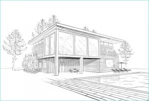 Front Dessin Beau Collection Vector Sketch Modern House with Swimmingpool Stock
